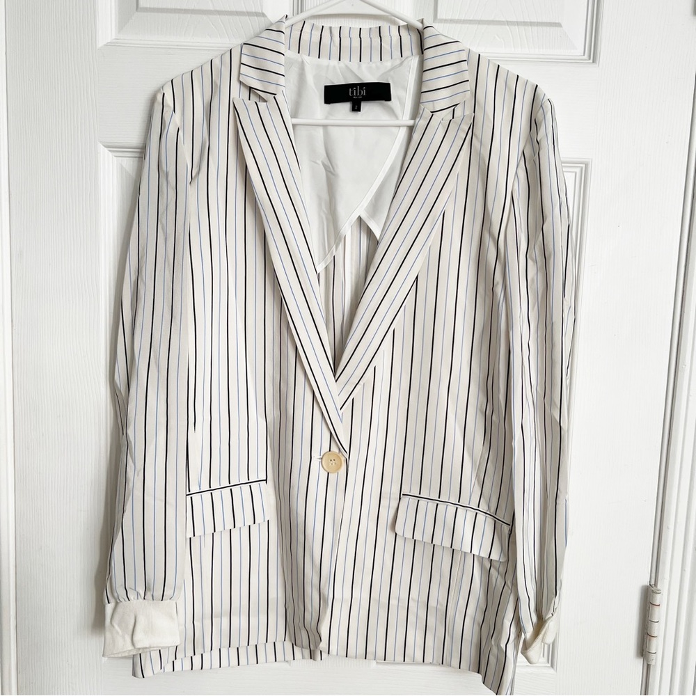 Tibi | Striped Silk Blazer Boyfriend Fit